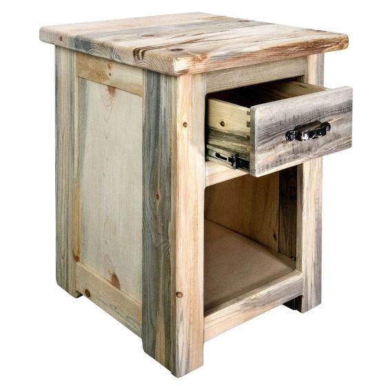 Big Sky Timber Single Drawer Nightstand Custom Handmade Log, Rustic
