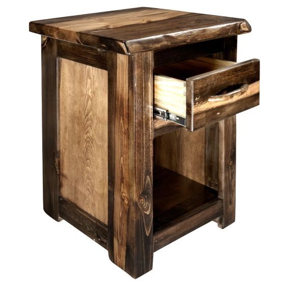 Big Sky Timber Single Drawer Nightstand Custom Handmade Log, Rustic
