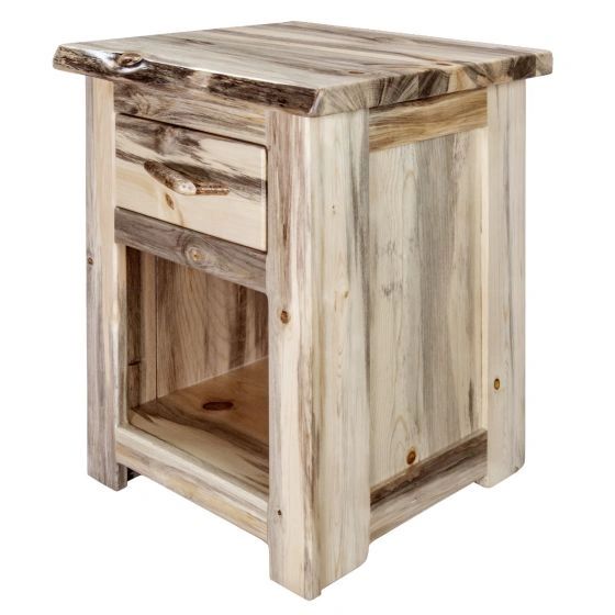Big Sky Timber Single Drawer Nightstand Custom Handmade Log, Rustic