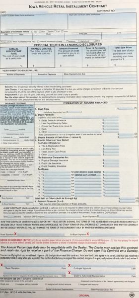RIC17 Iowa Vehicle Retail Installment Contract