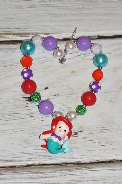 Chunky Bead Necklace Disney Inspired bubblegum bead kids baseball tink  jasmine
