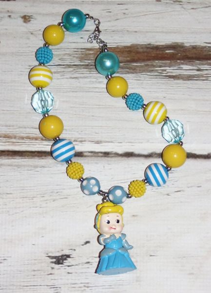 Princess necklace, Bubblegum necklace, Cinderella, Ariel, Belle