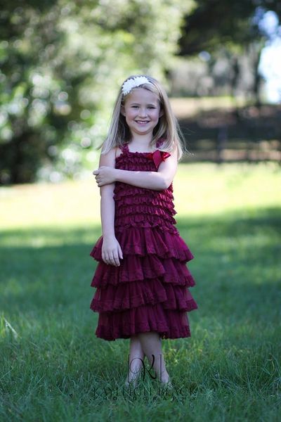 Burgundy Chiffon Girls Dress Flower Girl Dress Baby Lace Dress