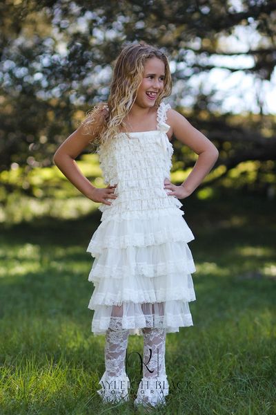 Ivory Chiffon Girls Dress- Flower Girl Dresses- Cream dress- Lace
