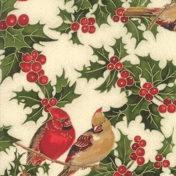 Moda Cardinal Song Metallic Berries Birds Holiday