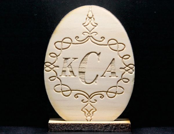 Monogramed Scrollwork Wooden Egg