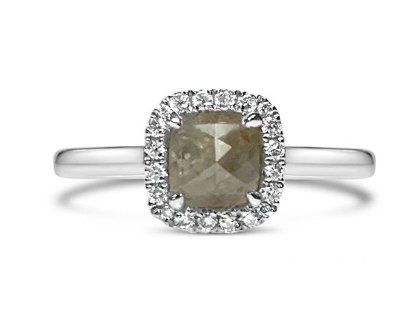 Cushion Cut Halo Salt And Pepper Diamond Ring Engagement Rings