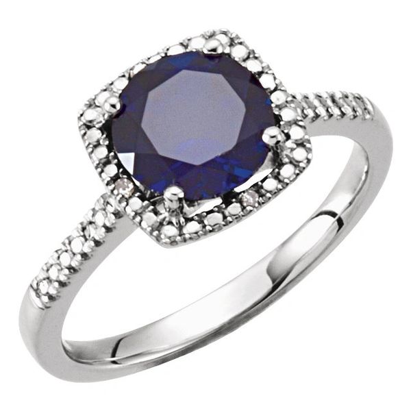 Sterling Silver Lab Grown Sapphire and Diamond Halo Birthstone Ring ...