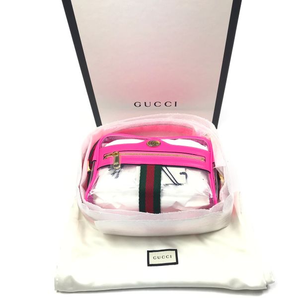 Gucci #517350 Ophidia Clear Vinyl and Pink Leather Web Stripe Mini Crossbody Bag | Elgie Chic ...