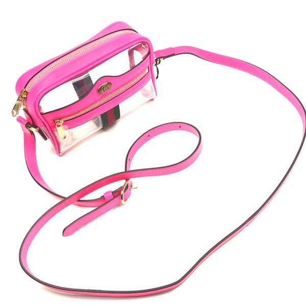 Gucci #517350 Ophidia Clear Vinyl and Pink Leather Web Stripe Mini Crossbody Bag | Elgie Chic ...