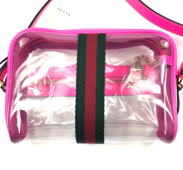 Gucci #517350 Ophidia Clear Vinyl and Pink Leather Web Stripe Mini Crossbody Bag | Elgie Chic ...