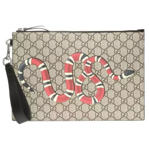 Gucci GG Men Gucci Bestiary Pouch with Kingsnake in Black/Grey GG