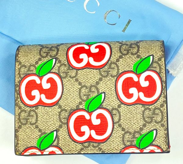 Gucci GG Supreme Monogram Apple Card Case Wallet Brown