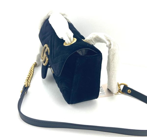 GUCCI GG Marmont Velvet Mini Shoulder Crossbody Bag Blue