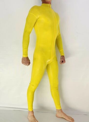 Rubber Latex Catsuit Front Zip 0.4 mil 100% Latex Rubber Yellow