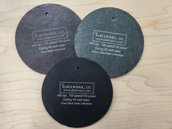 4" ROUND SLATE ORNAMENT, SMOOTH & CLEFT EDGED. Now available in THREE COLORS!!