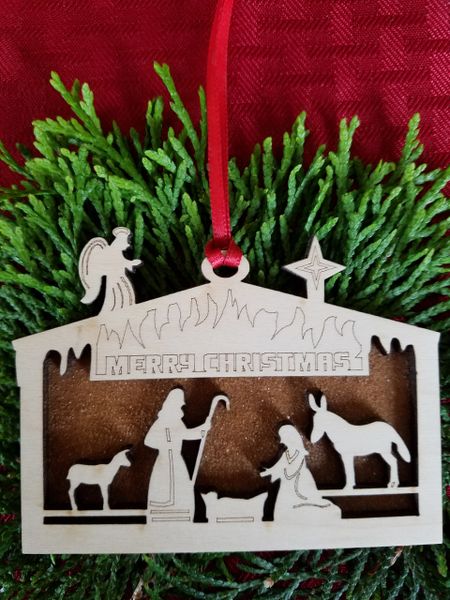 Manger Scene Shadowbox Christmas Ornament