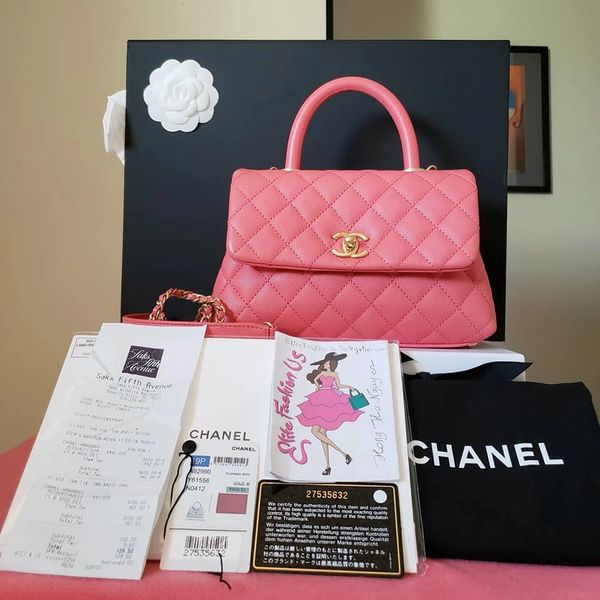 Nwt Chanel 19 Coco Handle Flap Bag Pink Caviar Mini Handle Gold Elitefashionus Com