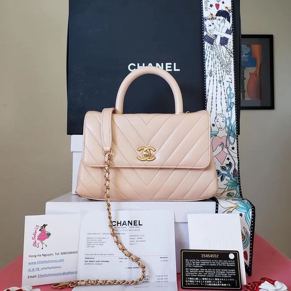 Chanel Coco Handle Beige Calfskin Gold Hw Bag Elitefashionus Com