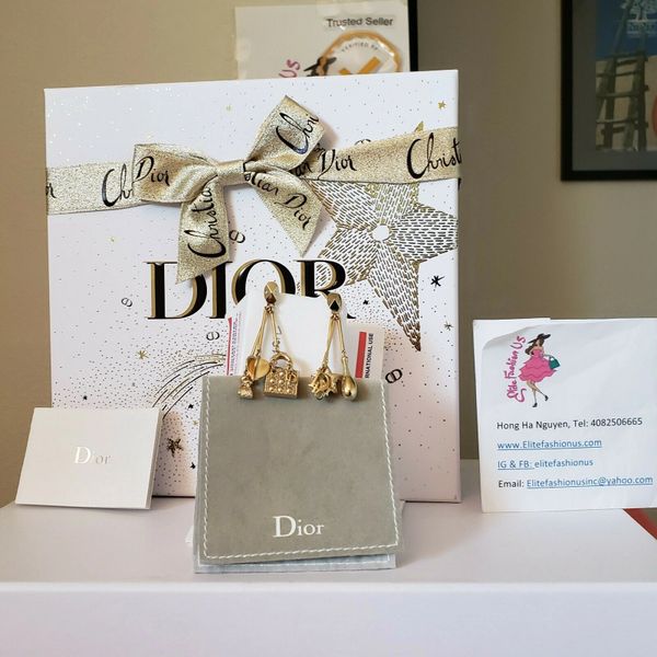 Dior Earrings light gold hardware . Iconic Lady dior bag charm