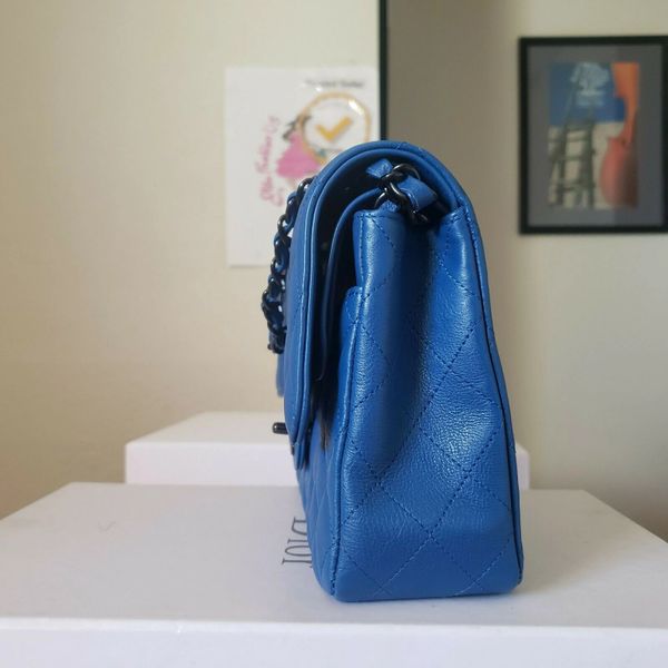 CHANEL classic double Flap Classic Medium blue calfskin bag so bl ...