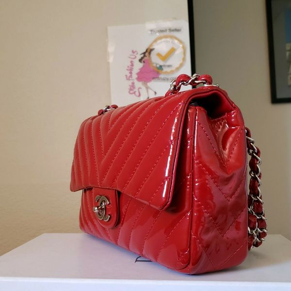 Chanel Dark Red Quilted Patent Leather Classic Square Mini Flap Bag