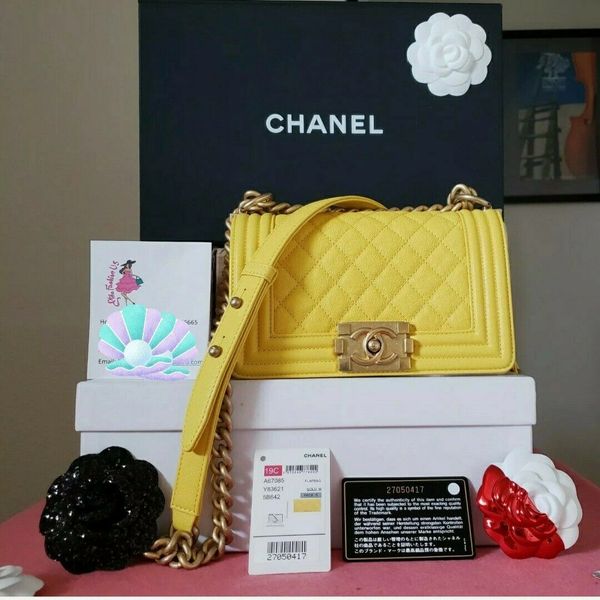 New Chanel yellow 💛 caviar Boy Classic Small Bag