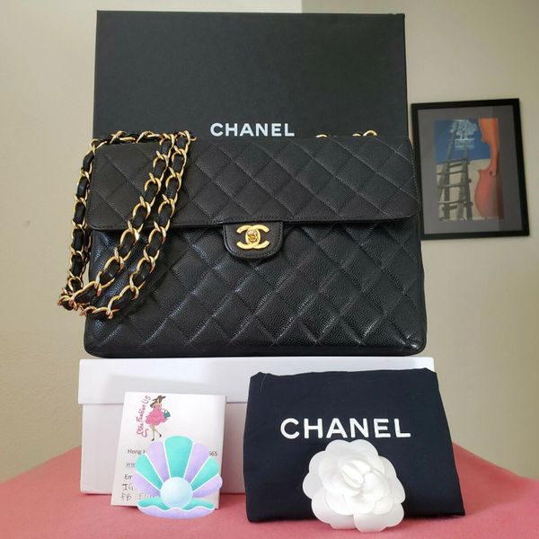 CHANEL Large Classic Caviar Leather Tote Bag Black-US