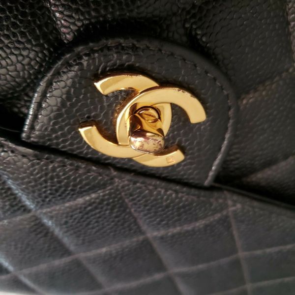 $9000 CHANEL Classic single Flap Bag Black caviar jumbo 24k gold