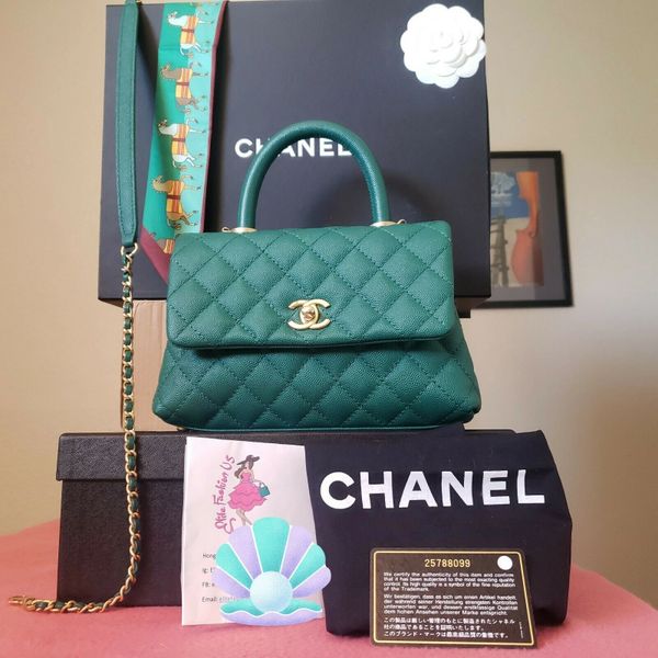 Chanel Top Handle Mini Rectangular Flap Bag Iridescent Green Lambskin –  Coco Approved Studio