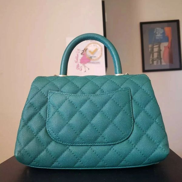 Chanel Small Coco Handle bag green caviar leather