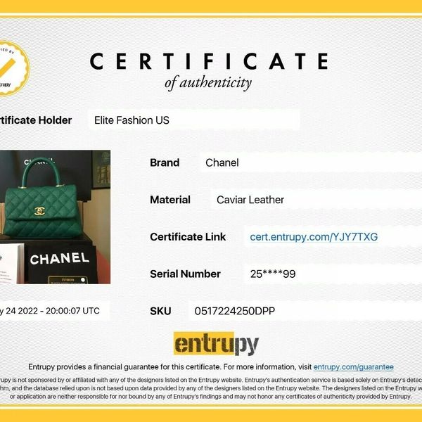 CHANEL green caviar Mini Coco Handle Bag gold HW Entrupy's cert s