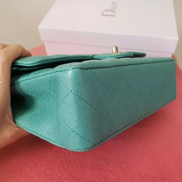 CHANEL Flap Classic Medium turquoise green caviar bag gold hardwa