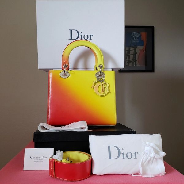 $7,400 Lady Dior Cruise Yellow Orange Gradient Calfskin Tote bag 