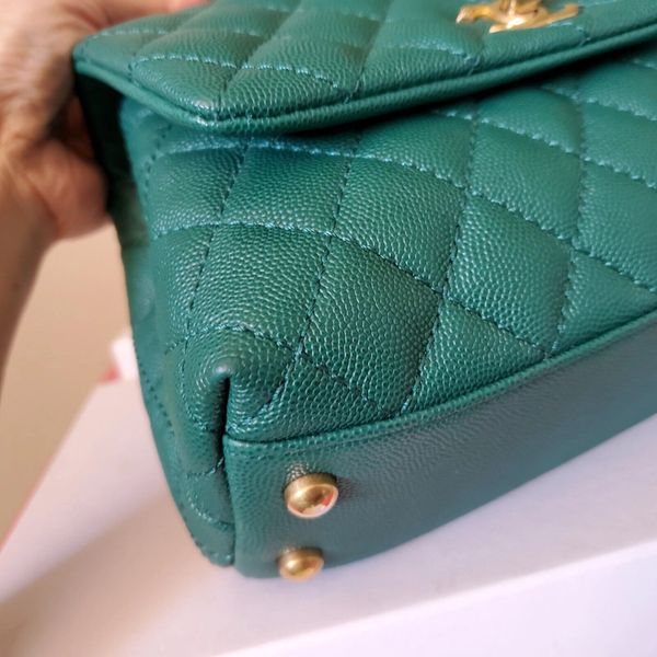 Chanel Small Coco Handle Flap Bag Green Caviar Light Gold Hardware