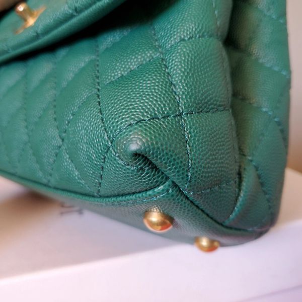 Chanel Small Coco Handle Flap Bag Green Caviar Light Gold Hardware