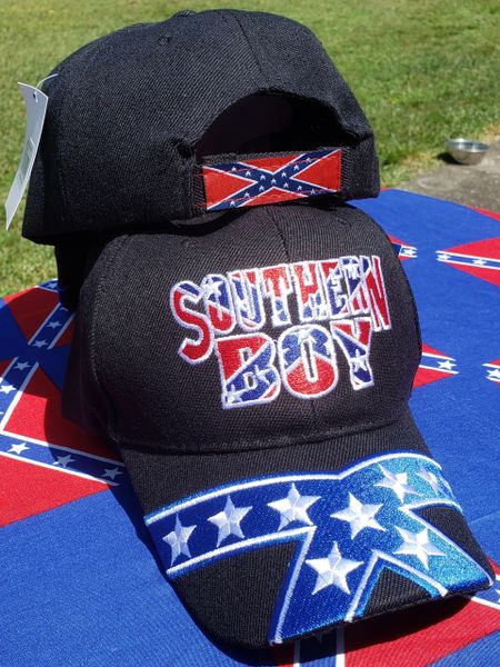 Southern Boy Black Rebel Flag Hat  <h1>DLGrandeurs Confederate and Rebel  Goods</h1>