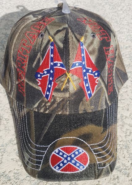 Camo Heritage Not Hate Double Confederate Flag Baseball Cap