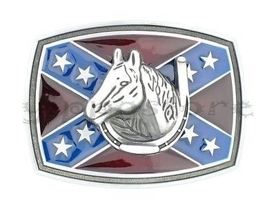 Rebel Flag with Horse Belt Buckle | DL Grandeurs Confederate & Rebel Goods