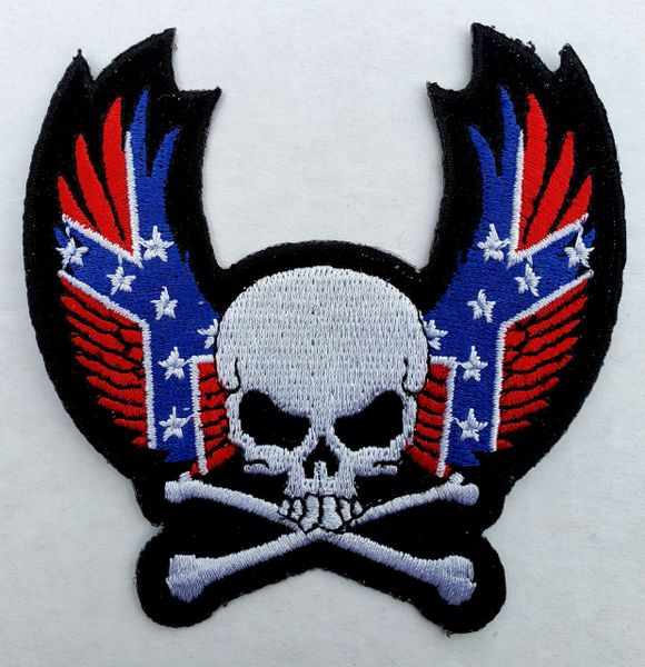 Rebel Rider Skull American Flag Iron On Patch Senior Parachutist