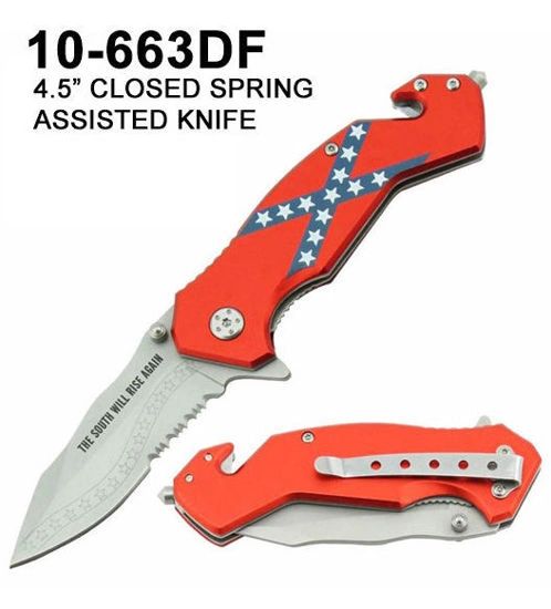 South Will Rise Again Rebel Flag Rescue Knife  <h1>DLGrandeurs Confederate  and Rebel Goods</h1>