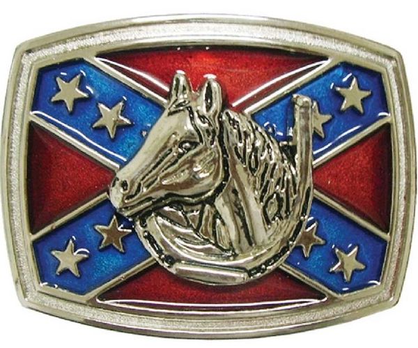 Rebel Flag with Horse Belt Buckle  <h1>DLGrandeurs Confederate and Rebel  Goods</h1>