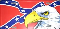 Wavy Confederate Flag Bald Eagle Metal Novelty License Plate