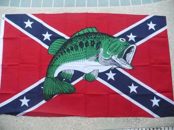 Bass Fish Poly 3' x 5' Rebel Flag  <h1>DLGrandeurs Confederate and Rebel  Goods</h1>