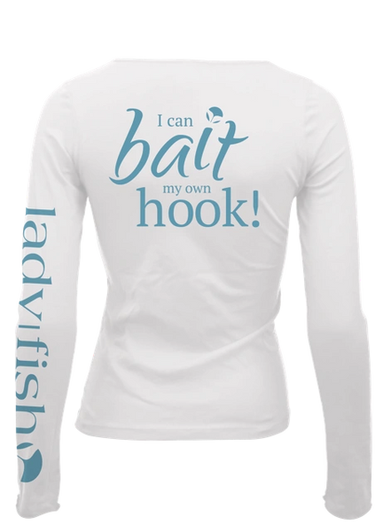 I can Bait my Own Hook Ladyfish UPF V-neck - Arctic blue/Gold