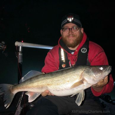 Night fishing for Lake Erie walleye near presque isle bay Erie Pennsylvania 