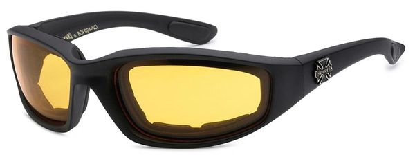 924 Black Chopper Padded Motorcycle Yellow Nite Driving Sunglasses