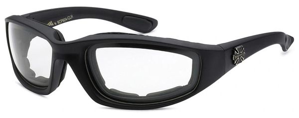 924 Black Chopper Padded Motorcycle Clear Glasses