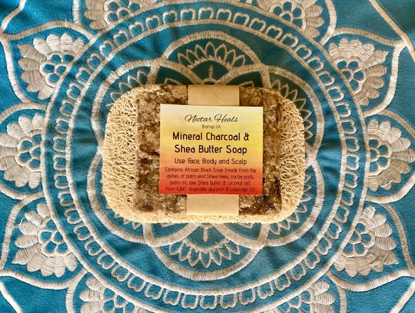 Mineral Charcoal & Shea Butter Soap w/Lavender Oil, 4 oz. & soap saver pad