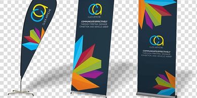 Set of colorful promotional banners with geometric design.